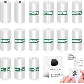 15PCS Mini Printer Thermal Sticker Paper,Including 5 Rolls of Adhesive Thermal 10 Rolls Multicolor Sticker Paper,For Photos,To-do Lists,Notes(57 x 25 mm)