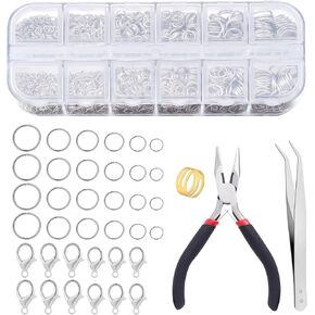 1503Pcs Gold Jump Rings for Jewelry Making Supplies Necklace Clasps Kit with Open Tools Pliers Tweezers and Lobster Clasps for Jewelry Tools Repair Kit