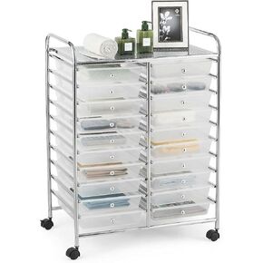 20 Drawer Rolling Storage Cart, Multipurpose Mobile Utility Cart w/Universal Wheels & Plastic Drawers, Drawer Organizer Cart for Classroom, Office, School, Home