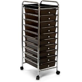 Seville Classics 10-Drawer Multipurpose Mobile Rolling Utility Storage Organizer with Tray Cart, Black