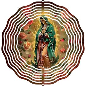 Virgin Mary Prayer Wind Spinner, Metal Wind Spinners Outdoor Indoor, Virgin Mary Rose Hanging Garden Decor for Outside, Stainless Wind Spinners for Yard and Garden 10 inch 3D (25.76X25 CM)