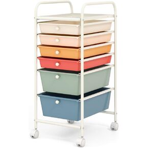 LDAILY 6 Drawers Rolling Storage Cart, Mobile Utility Drawer Cart, Storage Trolley with Lockable Wheels, 6 Tiers Multifunctional Storage Organizer, Ideal for Office, School, Home (Colorful)