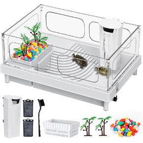 Geegoods Turtle Tank, Turtle Aquarium with Filter, Colored Rocks, Brush and Small Plant for for Turtles, Crabs, Crayfish, Small Reptiles