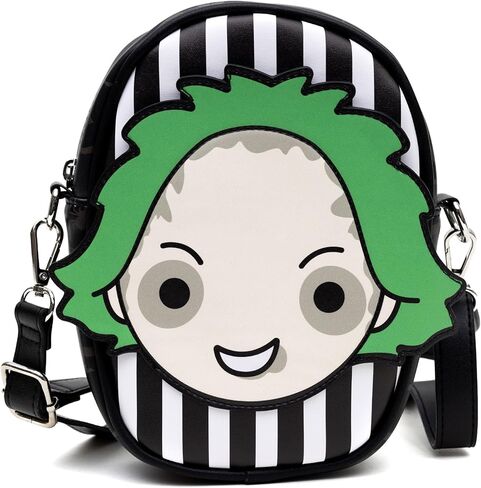 Warner Bros. Horror Movies Bag and Wallet Combo, Chibi Beetlejuice Pose with Stripe Green Black, Vegan Leather in Saudi Arabia