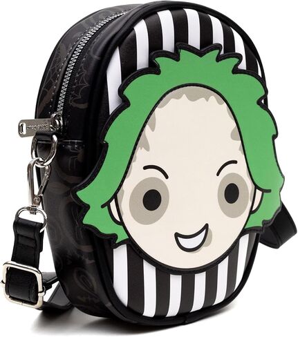 Warner Bros. Horror Movies Bag and Wallet Combo, Chibi Beetlejuice Pose with Stripe Green Black, Vegan Leather in Saudi Arabia