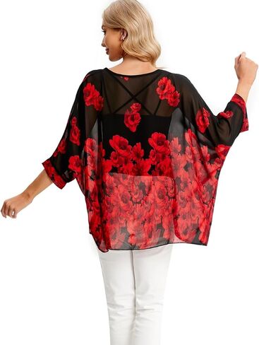 بالإضافة إلى تونيك شيفون صيفي عالي ومنخفض للنساء، بلوزة بوهو بأكمام قصيرة وطبعة زهور ملونة in Kuwait