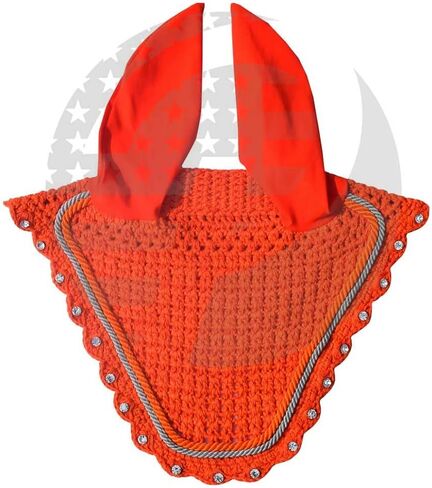 Crystal Horse Fly Bonnet 15 Colors Double Piping Ear Net Fly Veil Mask Breathable Cotton Crochet Tack Equestrian Full Cob Pony (COB, Pink) in Saudi Arabia