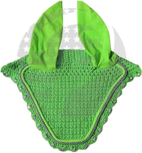 Crystal Horse Fly Bonnet 15 Colors Double Piping Ear Net Fly Veil Mask Breathable Cotton Crochet Tack Equestrian Full Cob Pony (COB, Pink) in Saudi Arabia