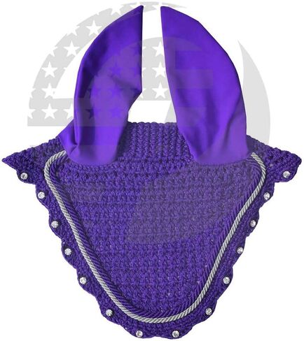 Crystal Horse Fly Bonnet 15 Colors Double Piping Ear Net Fly Veil Mask Breathable Cotton Crochet Tack Equestrian Full Cob Pony (COB, Pink) in Saudi Arabia