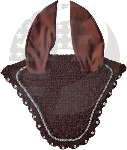 Crystal Horse Fly Bonnet 15 Colors Double Piping Ear Net Fly Veil Mask Breathable Cotton Crochet Tack Equestrian Full Cob Pony (COB, Pink) in Saudi Arabia