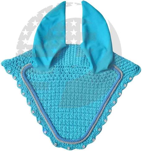 Crystal Horse Fly Bonnet 15 Colors Double Piping Ear Net Fly Veil Mask Breathable Cotton Crochet Tack Equestrian Full Cob Pony (COB, Pink) in Saudi Arabia