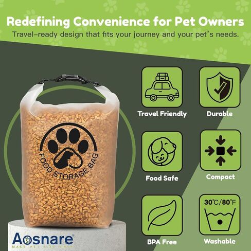 Pet Food Storage Bag for Travel - Transparent Leak-Proof Dog Food Container with Roll-Top Closure, Keeps Kibble Fresh for Camping Trip, Dog Boarding, Weekend Getaways (14 Cups) in Saudi Arabia