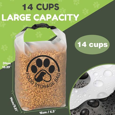 حقيبة تخزين طعام للحيوانات الأليفة للسفر-حاوية طعام داكنة للتسرب الشفافة مع إغلاق لفة ، تحافظ على طازجة في رحلة التخييم ، ركوب الكلاب ، عطلة نهاية الأسبوع (14 كوبًا) in Kuwait