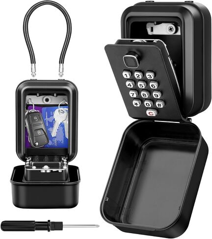 HUANLANG Key Box with Code,Key Lockbox with Removable Cable Shackle,Outdoor Waterproof Lock Boxes for Keys Outside 12-Digit Keypad Lock Box for House, Realtors, School, Office,Garage Spare Keys in Saudi Arabia