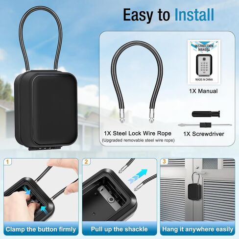 HUANLANG Key Box with Code,Key Lockbox with Removable Cable Shackle,Outdoor Waterproof Lock Boxes for Keys Outside 12-Digit Keypad Lock Box for House, Realtors, School, Office,Garage Spare Keys in Saudi Arabia