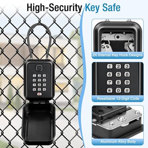 HUANLANG Key Box with Code,Key Lockbox with Removable Cable Shackle,Outdoor Waterproof Lock Boxes for Keys Outside 12-Digit Keypad Lock Box for House, Realtors, School, Office,Garage Spare Keys in Saudi Arabia