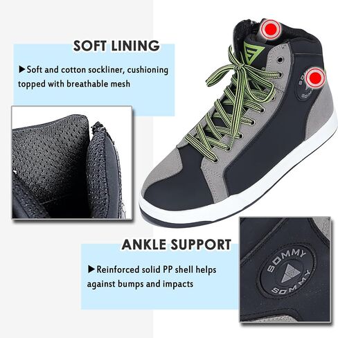 VVINMO Motorcycle Microfiber Leather Shoes Casual Street High Top Sneakers for Men, with Gear Pad Non-Slip Sole Side Zipper Closure in Saudi Arabia