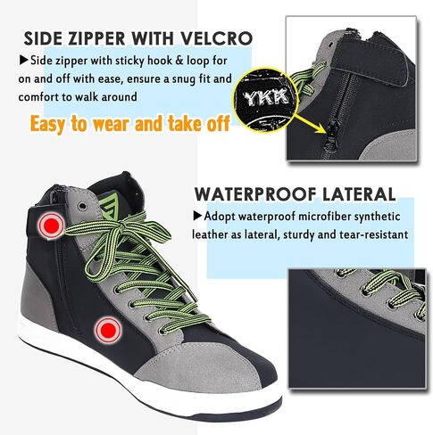 VVINMO Motorcycle Microfiber Leather Shoes Casual Street High Top Sneakers for Men, with Gear Pad Non-Slip Sole Side Zipper Closure in Saudi Arabia