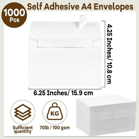 GISGFIM 1000 PCS A4 مظاريف مع المواد اللاصقة ذاتية 4.25x6.25 في أظرف دعوة بيضاء لبطاقات 4x6 للطباعة المراسلين للبريد الكثف in Saudi Arabia