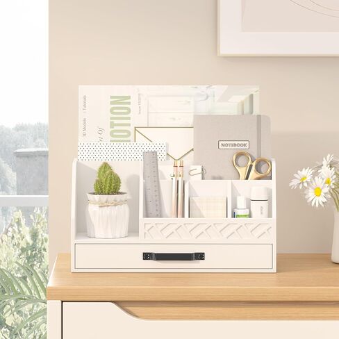 Wisuce Bamboo Mail Organizer Countertop with Drawers, Wooden Desk Organizer File Bill Sorter Storage Box for Desktop Letter Envelope Countertop Holder for Office Home School Organization in Saudi Arabia