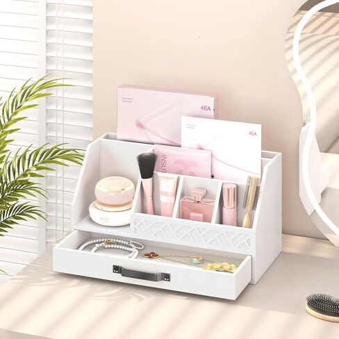 Wisuce Bamboo Mail Organizer Countertop with Drawers, Wooden Desk Organizer File Bill Sorter Storage Box for Desktop Letter Envelope Countertop Holder for Office Home School Organization in Saudi Arabia