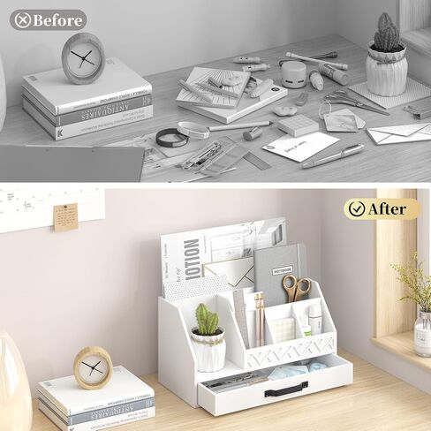 Wisuce Bamboo Mail Organizer Countertop with Drawers, Wooden Desk Organizer File Bill Sorter Storage Box for Desktop Letter Envelope Countertop Holder for Office Home School Organization in Saudi Arabia