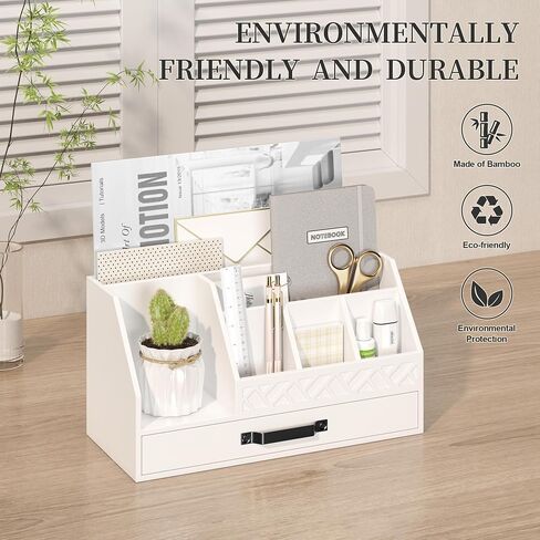 Wisuce Bamboo Mail Organizer Countertop with Drawers, Wooden Desk Organizer File Bill Sorter Storage Box for Desktop Letter Envelope Countertop Holder for Office Home School Organization in Saudi Arabia