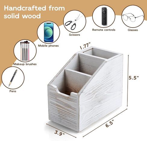 Remote Control Holder, TV Remote Holder, Wood Farmhouse Remote Caddy for Table, Remote Organizer Caddy with 3 Slots, Remote Storage Box for Home Office, Rustic White in Saudi Arabia
