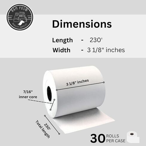 3 1/8" x 230’ Thermal Receipt Paper Rolls - BPA Free - Credit Card Paper - Point of Sale Cash Registers - 30 Rolls Per Case in Saudi Arabia