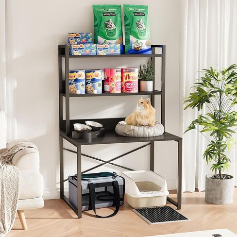 Large Self Cleaning Litter Box Table with Storage Shelf, Enclosed Hidden Cat Furniture for Large Litter Boxes, Space Saving Furniture for Cat Cage 53.5" H in Saudi Arabia