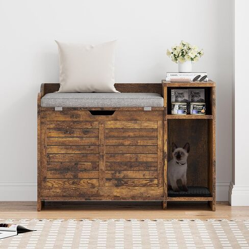 Cat Litter Box Enclosure Furniture with Cushion,Hidden Litter Box Furniture with Top Opening, Cat House, Privacy Litter Box Cabinet,Brown in Saudi Arabia
