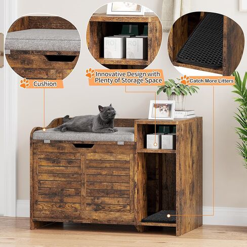 Cat Litter Box Enclosure Furniture with Cushion,Hidden Litter Box Furniture with Top Opening, Cat House, Privacy Litter Box Cabinet,Brown in Saudi Arabia