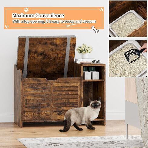 Cat Litter Box Enclosure Furniture with Cushion,Hidden Litter Box Furniture with Top Opening, Cat House, Privacy Litter Box Cabinet,Brown in Saudi Arabia