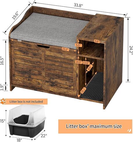 Cat Litter Box Enclosure Furniture with Cushion,Hidden Litter Box Furniture with Top Opening, Cat House, Privacy Litter Box Cabinet,Brown in Saudi Arabia