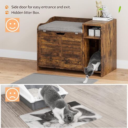 Cat Litter Box Enclosure Furniture with Cushion,Hidden Litter Box Furniture with Top Opening, Cat House, Privacy Litter Box Cabinet,Brown in Saudi Arabia