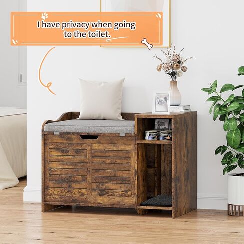 Cat Litter Box Enclosure Furniture with Cushion,Hidden Litter Box Furniture with Top Opening, Cat House, Privacy Litter Box Cabinet,Brown in Saudi Arabia