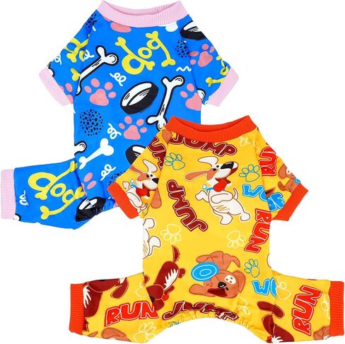 2PCS Dog Pajamas for Small Sized Doggie Pjs Clothes Puppy Onesies Outfits Pet Jammies Boy Girl Male Female Apparel Soft Lightweight Strechy Paw Bone Puppy Print S in Kuwait