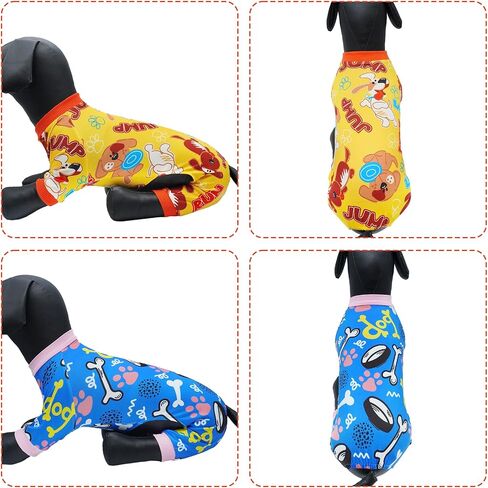 2PCS Dog Pajamas for Small Sized Doggie Pjs Clothes Puppy Onesies Outfits Pet Jammies Boy Girl Male Female Apparel Soft Lightweight Strechy Paw Bone Puppy Print S in Kuwait