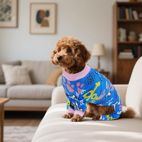 2PCS Dog Pajamas for Small Sized Doggie Pjs Clothes Puppy Onesies Outfits Pet Jammies Boy Girl Male Female Apparel Soft Lightweight Strechy Paw Bone Puppy Print S in Kuwait