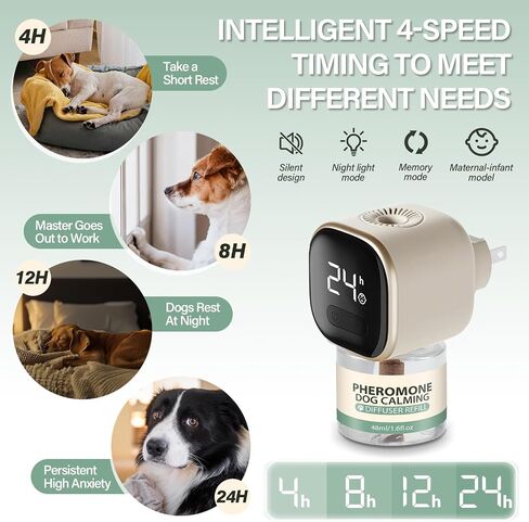 الكلاب الهادئة فيرومونات Diffuser 6 في 1 مراءة الاسترخاء الناشر مع مجموعة PET وظيفة توقيت (3 قابس في +3 إعادة ملء 48 مل) لتخفيف القلق تقليل العدوان النباح الإجهاد (ذوق) in Kuwait