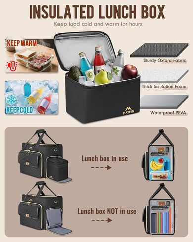 MATEIN Work Bags for Women with Lunch Box, Large Work Teacher Tote Bag with Accordion File Organizer & Insulated Pocket, 17.3 inch Laptop Teacher Tote Briefcase for Office, College, Nursing, Black in Saudi Arabia