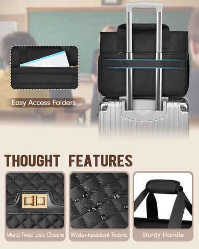 MATEIN Work Bags for Women with Lunch Box, Large Work Teacher Tote Bag with Accordion File Organizer & Insulated Pocket, 17.3 inch Laptop Teacher Tote Briefcase for Office, College, Nursing, Black in Saudi Arabia
