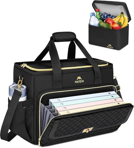 MATEIN Work Bags for Women with Lunch Box, Large Work Teacher Tote Bag with Accordion File Organizer & Insulated Pocket, 17.3 inch Laptop Teacher Tote Briefcase for Office, College, Nursing, Black in Saudi Arabia