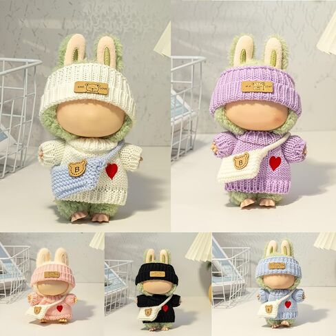 Clothes for LABUUB Doll (NO Doll), Handcrafted Crochet 3-Piece Set for Doll Accessories, Premium Outfit - Heart Sweater + Hat + Bag, Cute Clothes for Dress up Unique Style (Purple) in Kuwait