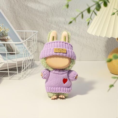 Clothes for LABUUB Doll (NO Doll), Handcrafted Crochet 3-Piece Set for Doll Accessories, Premium Outfit - Heart Sweater + Hat + Bag, Cute Clothes for Dress up Unique Style (Purple) in Kuwait