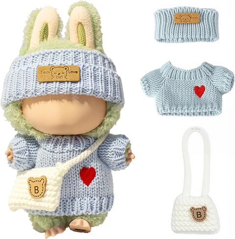 Clothes for LABUUB Doll (NO Doll), Handcrafted Crochet 3-Piece Set for Doll Accessories, Premium Outfit - Heart Sweater + Hat + Bag, Cute Clothes for Dress up Unique Style (Purple) in Kuwait
