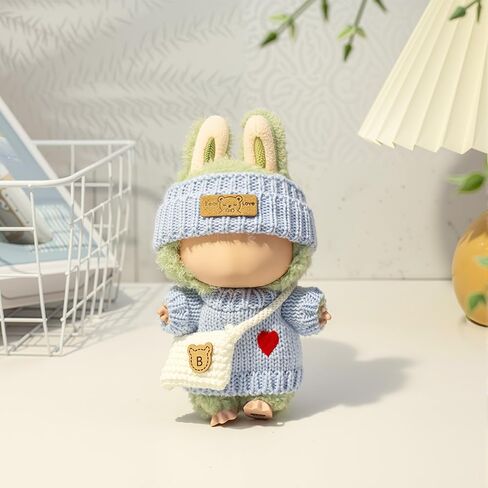 Clothes for LABUUB Doll (NO Doll), Handcrafted Crochet 3-Piece Set for Doll Accessories, Premium Outfit - Heart Sweater + Hat + Bag, Cute Clothes for Dress up Unique Style (Purple) in Kuwait