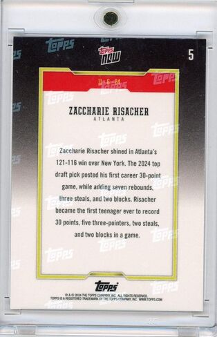 2024 Topps Now Zaccharie Risacher #5 Green #/99 Rokie RC Cardball Card in Kuwait