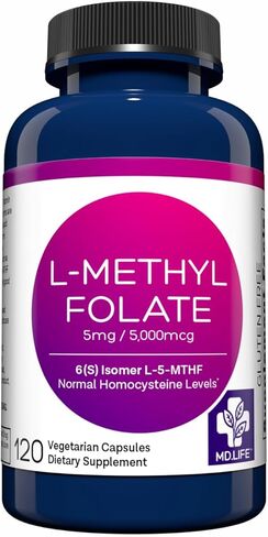 MD Life L-Methylfolate 5mg - مكمل Methylfolate النشط بدرجة احترافية - مكملات MTHFR ذات الفعالية القصوى - L methylfolate 5mg 90 كبسولة - الأحماض الأمينية الأساسية in Kuwait