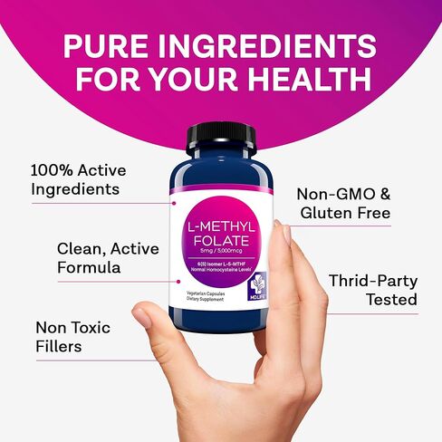MD Life L-Methylfolate 5mg - مكمل Methylfolate النشط بدرجة احترافية - مكملات MTHFR ذات الفعالية القصوى - L methylfolate 5mg 90 كبسولة - الأحماض الأمينية الأساسية in Kuwait